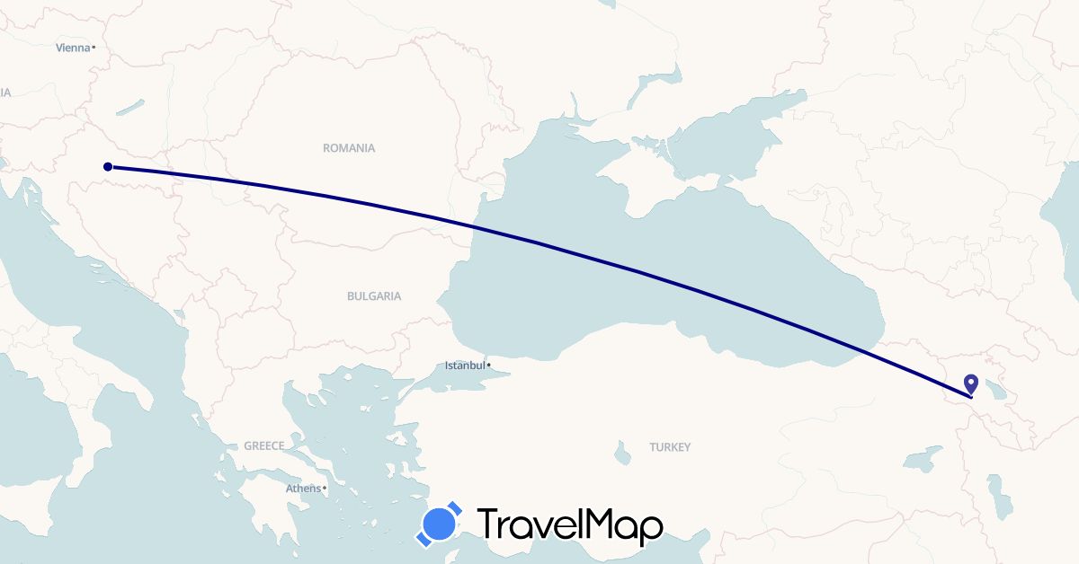 TravelMap itinerary: driving in Armenia, Croatia (Asia, Europe)